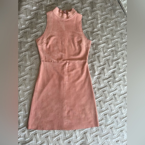 NWT Soprano Dress Women Medium Party Faux Suede Stretchy High Neck Pink - Picture 1 of 11